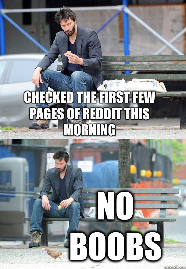 Checked the first few pages of Reddit this morning No boobs  Sad Keanu