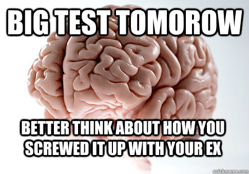 BIG TEST TOMOROW BETTER THINK ABOUT HOW YOU SCREWED IT UP WITH YOUR EX - BIG TEST TOMOROW BETTER THINK ABOUT HOW YOU SCREWED IT UP WITH YOUR EX  Scumbag Brain