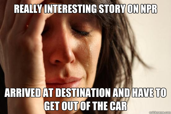 really interesting story on npr arrived at destination and have to get out of the car  First World Problems