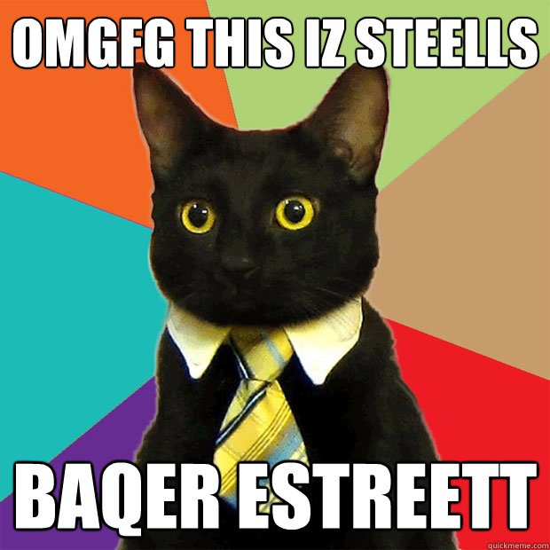 OMGFG this iZ stEElls BAQER ESTREETT  Business Cat