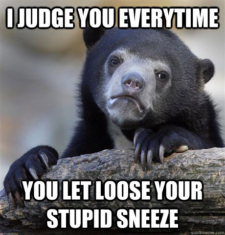 I judge you everytime you let loose your stupid sneeze  Confession Bear