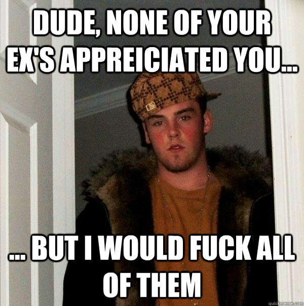 Dude, none of your ex's appreiciated you... ... but i would fuck all of them  Scumbag Steve