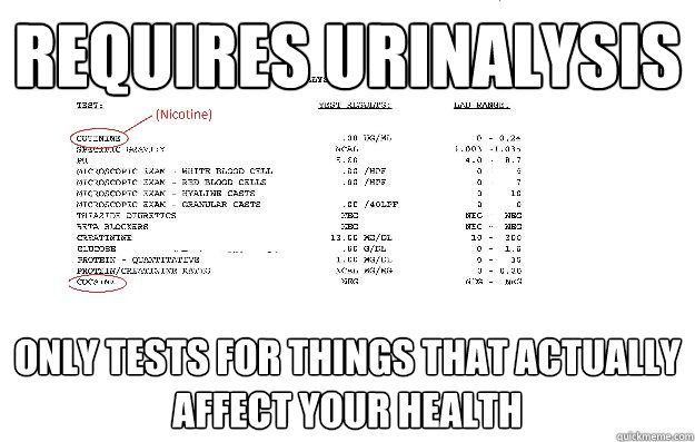 Requires Urinalysis Only tests for things that actually affect your health - Requires Urinalysis Only tests for things that actually affect your health  Good Guy Insurance Company