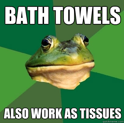 bath towels also work as tissues  Foul Bachelor Frog
