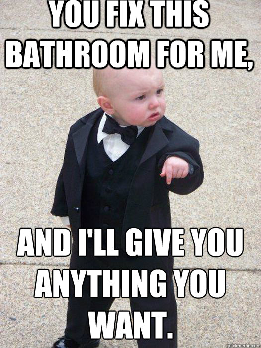 You fix this bathroom for me, And I'll give you anything you want.  Baby Godfather