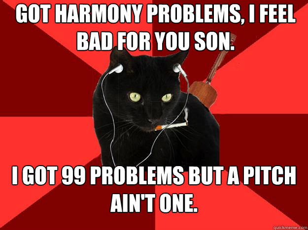 Got harmony problems, I feel bad for you son. I got 99 problems but a pitch ain't one.  Berklee Cat