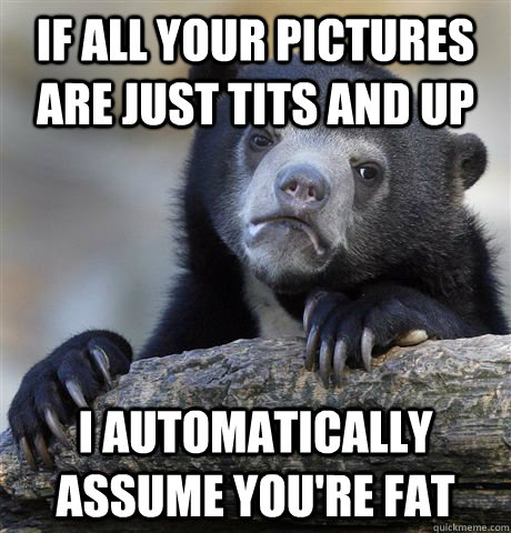 If all your pictures are just tits and up I automatically assume you're fat  Confession Bear