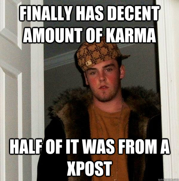 Finally has decent amount of karma Half of it was from a xpost - Finally has decent amount of karma Half of it was from a xpost  Scumbag Steve