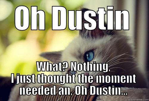 OH DUSTIN WHAT? NOTHING, I JUST THOUGHT THE MOMENT NEEDED AN, OH DUSTIN... First World Problems Cat