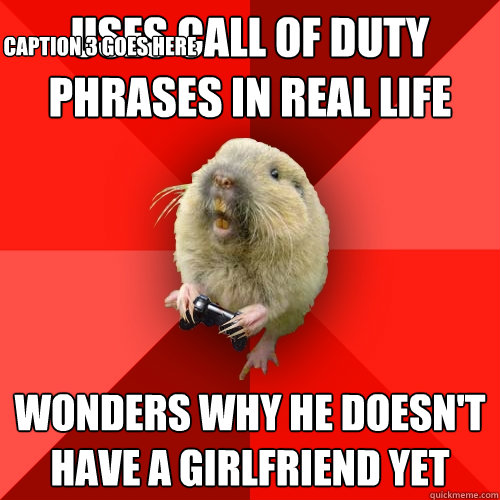 Uses Call of Duty phrases in real life  Wonders why he doesn't have a girlfriend yet Caption 3 goes here  Gaming Gopher