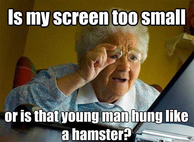 Is my screen too small or is that young man hung like a hamster?    Grandma finds the Internet