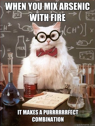 when you mix arsenic with fire it makes a purrrrrrfect combination  Chemistry Cat