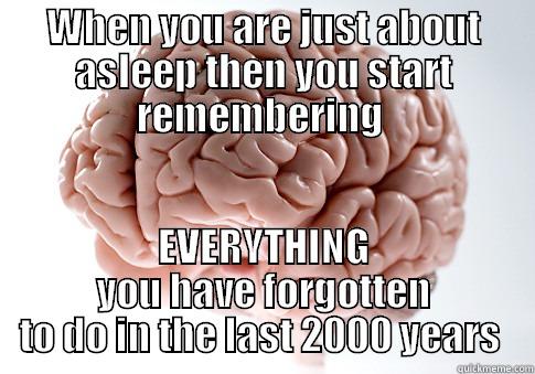 Sum bag brain - WHEN YOU ARE JUST ABOUT ASLEEP THEN YOU START REMEMBERING  EVERYTHING YOU HAVE FORGOTTEN TO DO IN THE LAST 2000 YEARS  Scumbag Brain