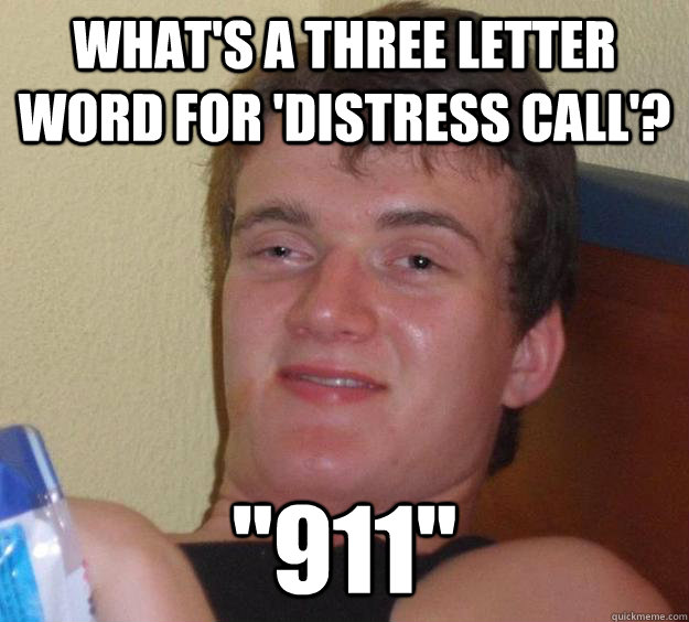 What's a three letter word for 'distress call'? 