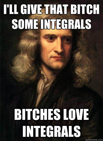 I'll Give that bitch some Integrals Bitches love integrals  Sir Isaac Newton