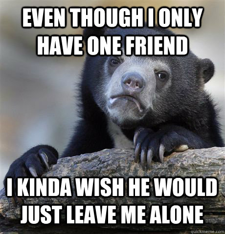 EVEN THOUGH I ONLY HAVE ONE FRIEND I KINDA WISH HE WOULD JUST LEAVE ME ALONE - EVEN THOUGH I ONLY HAVE ONE FRIEND I KINDA WISH HE WOULD JUST LEAVE ME ALONE  Confession Bear