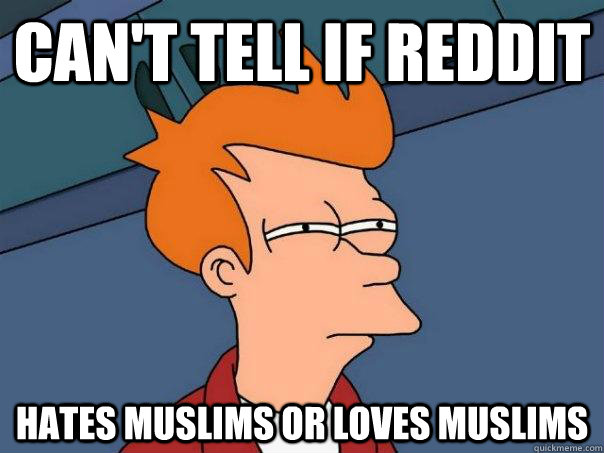 Can't tell if reddit hates muslims or loves muslims  Futurama Fry