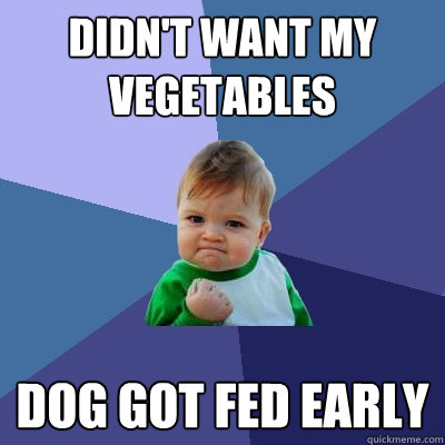 didn't want my vegetables dog got fed early  Success Kid