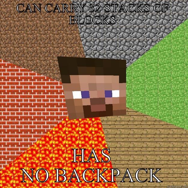 CAN CARRY 32 STACKS OF BLOCKS HAS NO BACKPACK Minecraft