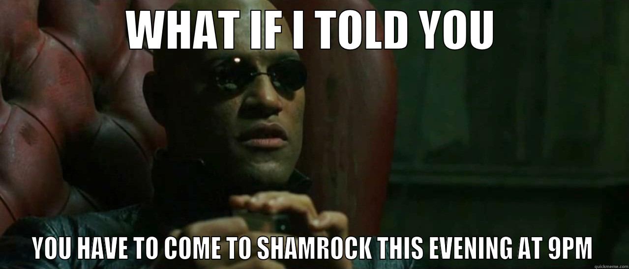 WHAT IF I TOLD YOU YOU HAVE TO COME TO SHAMROCK THIS EVENING AT 9PM Misc