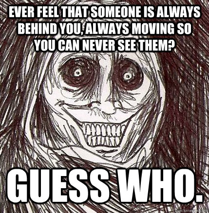 ever feel that someone is always behind you, always moving so you can never see them? Guess who.  Horrifying Houseguest