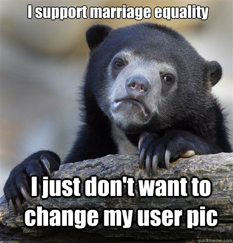 I support marriage equality I just don't want to change my user pic  Confession Bear