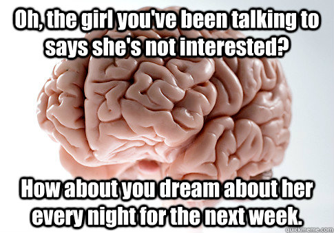 Oh, the girl you've been talking to says she's not interested? How about you dream about her every night for the next week.  Scumbag Brain