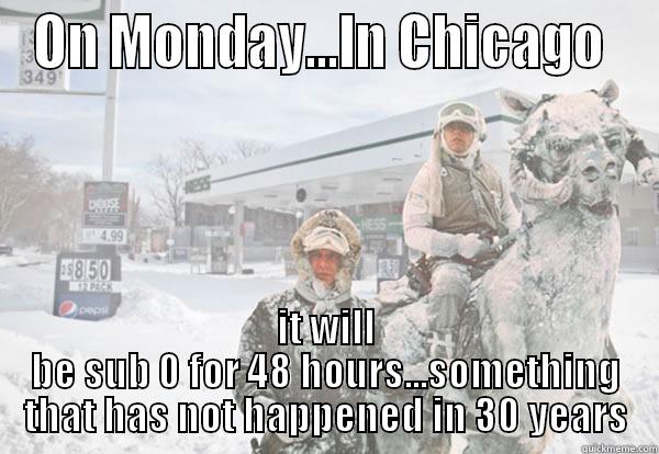 hoth  - ON MONDAY...IN CHICAGO  IT WILL BE SUB 0 FOR 48 HOURS...SOMETHING THAT HAS NOT HAPPENED IN 30 YEARS Misc