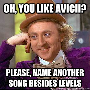 Oh, you like avicii? please, name another song besides levels  Condescending Wonka