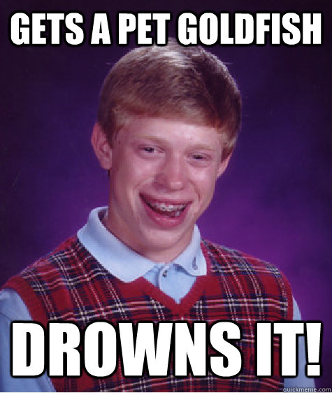 Gets a pet goldfish Drowns it!  Bad Luck Brian