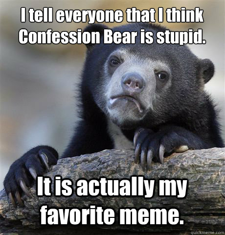 I tell everyone that I think Confession Bear is stupid. It is actually my favorite meme.  Confession Bear