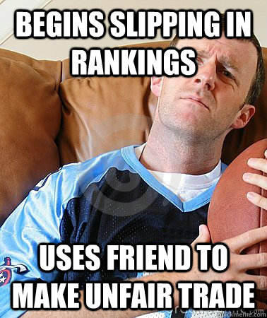 begins slipping in rankings uses friend to make unfair trade  Fantasy Football Guy