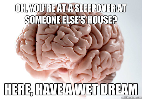 oh, you're at a sleepover at someone else's house? here, have a wet dream - oh, you're at a sleepover at someone else's house? here, have a wet dream  Scumbag Brain