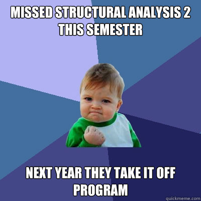 Missed Structural Analysis 2 This Semester  Next Year They Take it OFF program   Success Kid