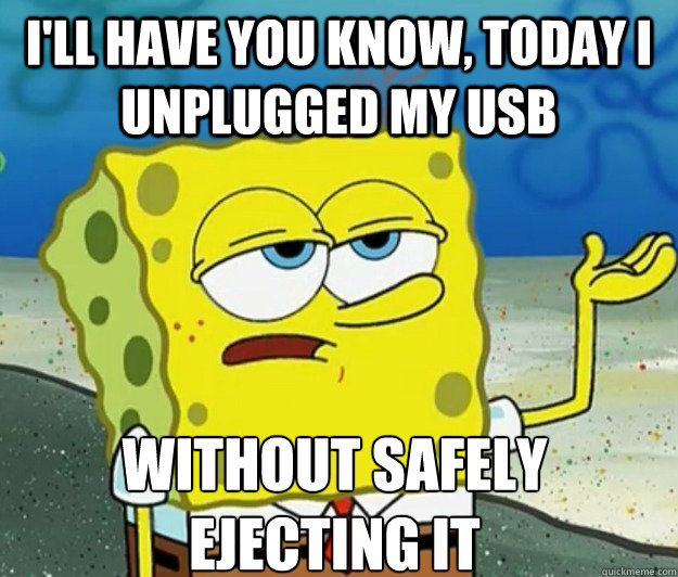 I'll have you know, Today i unplugged my usb without safely ejecting it  Tough Spongebob