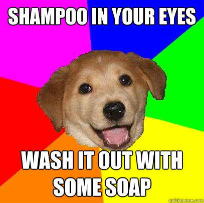 Shampoo in your eyes wash it out with some soap  Advice Dog