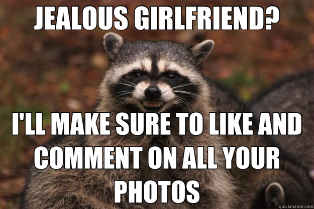 JEALOUS GIRLFRIEND? I'LL MAKE SURE TO LIKE AND COMMENT ON ALL YOUR PHOTOS  Evil Plotting Raccoon