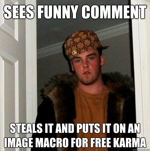 Sees funny comment Steals it and puts it on an image macro for free karma  Scumbag Steve