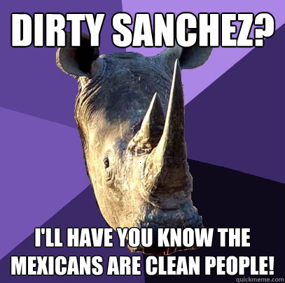 Dirty Sanchez? I'll have you know the mexicans are clean people!  Sexually Oblivious Rhino