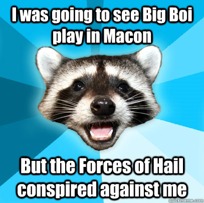 I was going to see Big Boi play in Macon But the Forces of Hail conspired against me - I was going to see Big Boi play in Macon But the Forces of Hail conspired against me  Lame Pun Coon