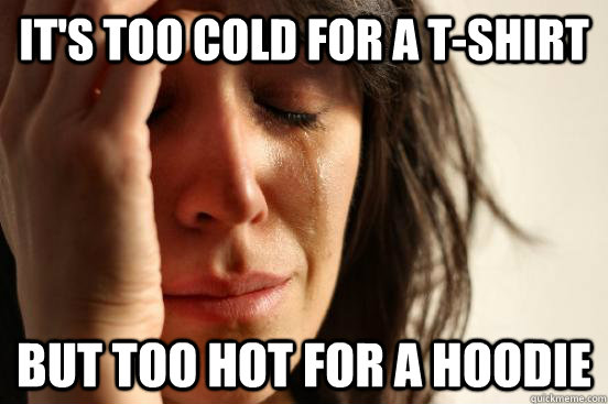 It's too cold for a t-shirt but too hot for a hoodie  First World Problems