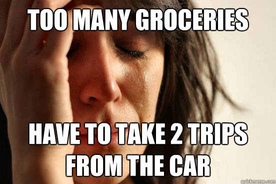 too many groceries have to take 2 trips
from the car  First World Problems