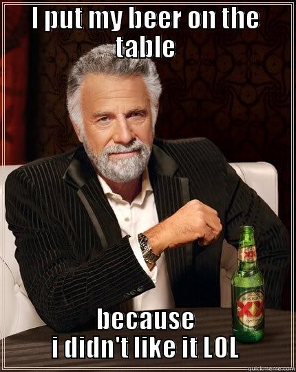 I PUT MY BEER ON THE TABLE BECAUSE I DIDN'T LIKE IT LOL The Most Interesting Man In The World