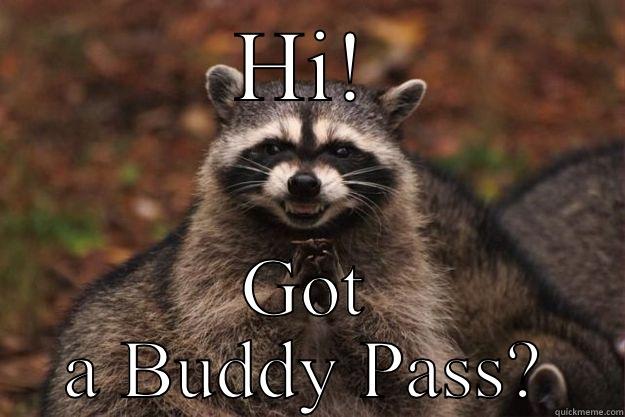 HI! GOT A BUDDY PASS? Evil Plotting Raccoon