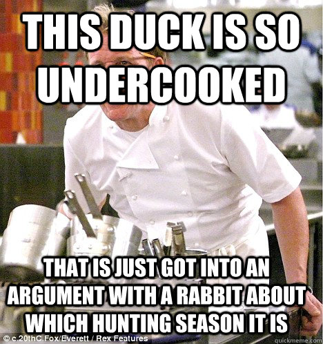 This Duck is so Undercooked That is just got into an argument with a rabbit about which Hunting Season it is  gordon ramsay