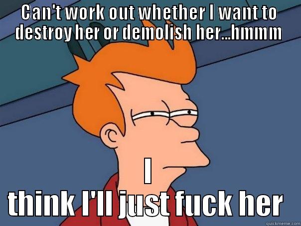 CAN'T WORK OUT WHETHER I WANT TO DESTROY HER OR DEMOLISH HER...HMMM I THINK I'LL JUST FUCK HER  Futurama Fry