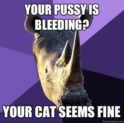 Your pussy is bleeding? Your cat seems fine  Sexually Oblivious Rhino