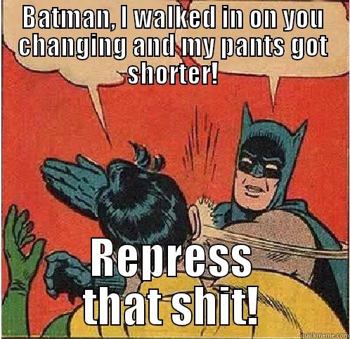 Pitfalls of a sidekick - BATMAN, I WALKED IN ON YOU CHANGING AND MY PANTS GOT SHORTER! REPRESS THAT SHIT! Batman Slapping Robin