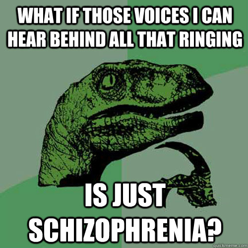 what if those voices I can hear behind all that ringing is just schizophrenia? - what if those voices I can hear behind all that ringing is just schizophrenia?  Philosoraptor