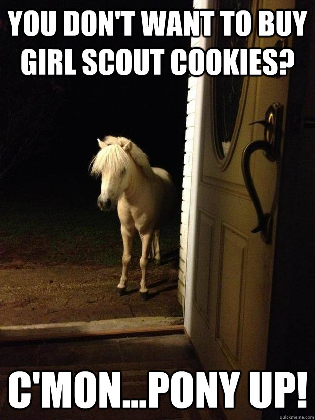 You don't want to buy Girl Scout Cookies? C'mon...Pony up! - You don't want to buy Girl Scout Cookies? C'mon...Pony up!  Neighborhood Nuisance